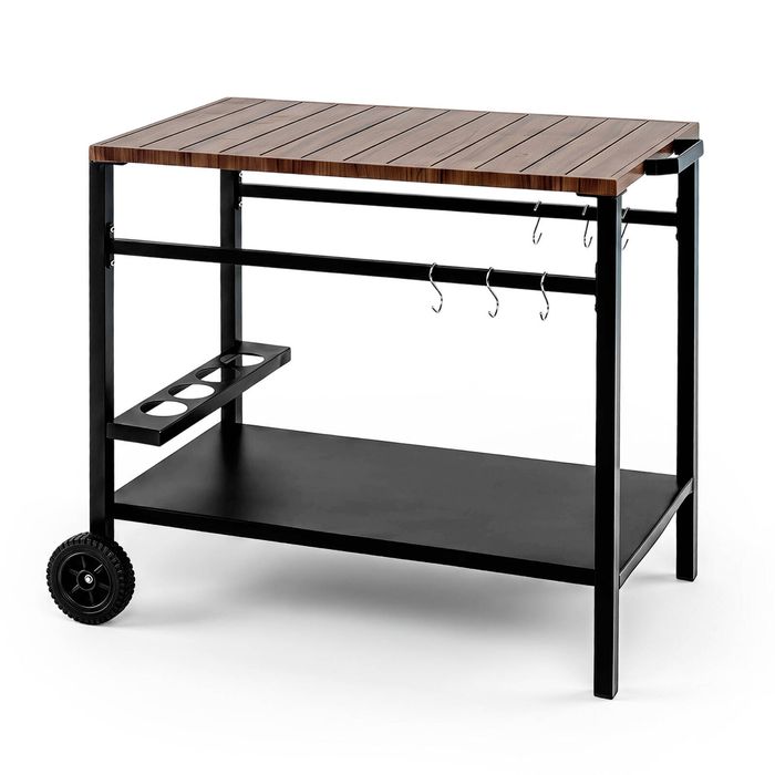 Costway Outdoor Grill Cart Stainless Steel Top Kitchen Island on Wheels-Black