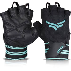 XTRIM xMacho Half-Finger Gym Gloves with Wrist Support Strap – Blue/Black, Large