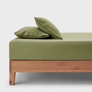 Dreamaker Bonnie Washed Cotton Fitted Sheet Set Olive King Bed