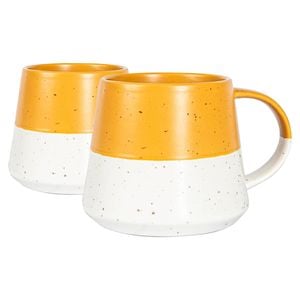 Nicola Spring Dipped Flecked Stoneware Belly Mugs - 370ml - Mustard - Pack of 2