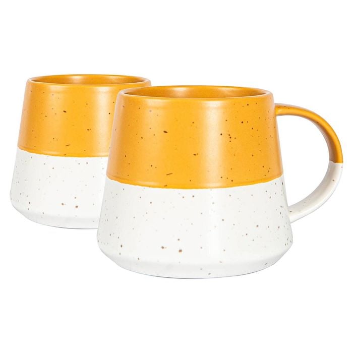 Nicola Spring Dipped Flecked Stoneware Belly Mugs - 370ml - Mustard - Pack of 2