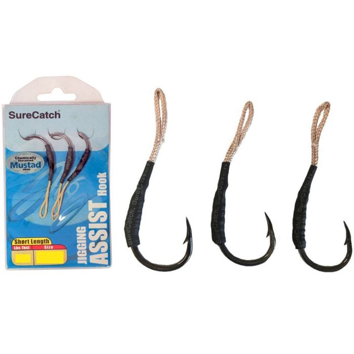 3 Pack of Surecatch Short Length Jigging Assist Hooks - Rigged with Mustad Hooks (Size 10/0)