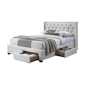 Jacky Queen Size Bed Frame 4 Storage Drawers Boucle Fabric Ivory Cream