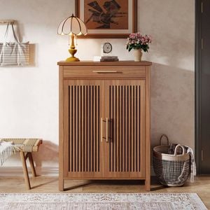 Oakory 5-tier Shoe Cabinet With Adjustable Shelves, Louvered Doors And Top Drawer In Rustic Brown