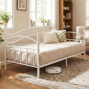 Costway Metal Day Bed Frame Single 190x92cm Sofa Classic Headboard White