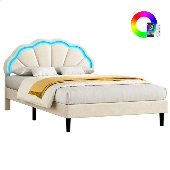 ALFORDSON Bed Frame Queen LED Adjustable Headboard Beige