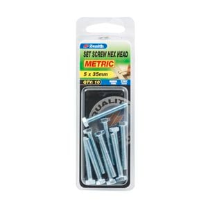 Zenith M5 x 35mm Zinc Plated Hex Head Set Screw - 10 Pack