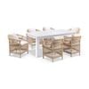 Santorini 1.8m Outdoor Aluminium Dining Table White With 6 Wicker Chairs & Wheat/Cream Cushions