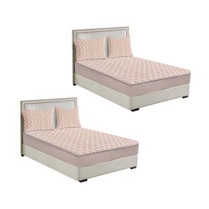 SOGA 2 Pack Beige Double Clover Quilted Fleece Mattress Cover Sets with 4 Pillowcases