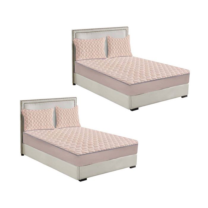 SOGA 2 Pack Beige Double Clover Quilted Fleece Mattress Cover Sets with 4 Pillowcases
