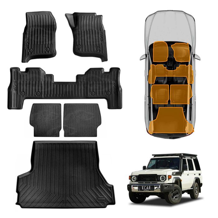 Floor Mats Boot Liner Set For Toyota Landcruiser 70/76 Series 2023-onwards All Weather Heavy Duty Cargo Kick Seat Protector