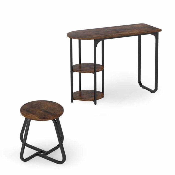 Costway Kitchen Dining Table 2 Stool 2tier Storage Shelf Metal Industrial