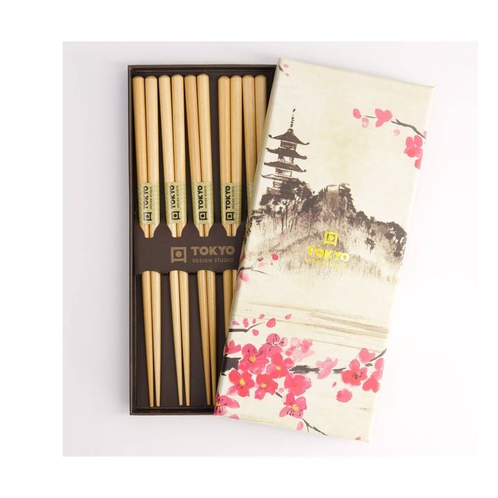 5pc Tokyo Design Wooden Brown Chopstick Gift Set Boxed