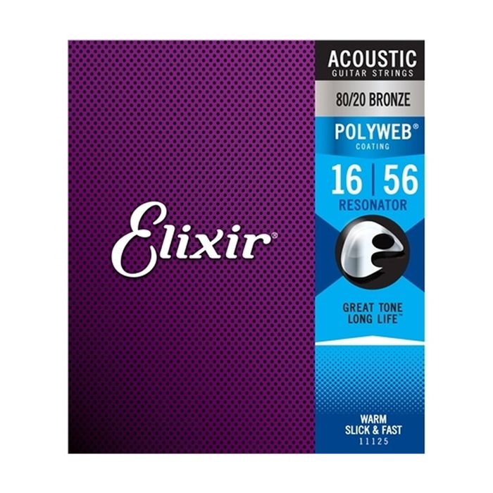 Elixir #11125 Acoustic Polyweb Guitar Music String 80/20 Bronze 16-56 Resonator