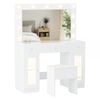 Advwin Dressing Table Set with Large Mirror and Lights Glass Top Power Outlet 3 Color Lighting Modes White