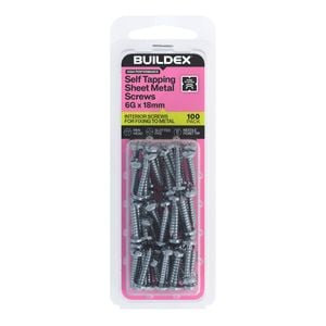 Buildex 6G x 18mm Zinc Plated Self Tapping Sheet Metal Screws - 100 Pack