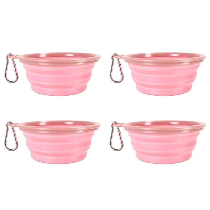4PK Ibiyaya Quick Bite Collapsible Travel Pet Bowl for Food/Water Silicone Pink