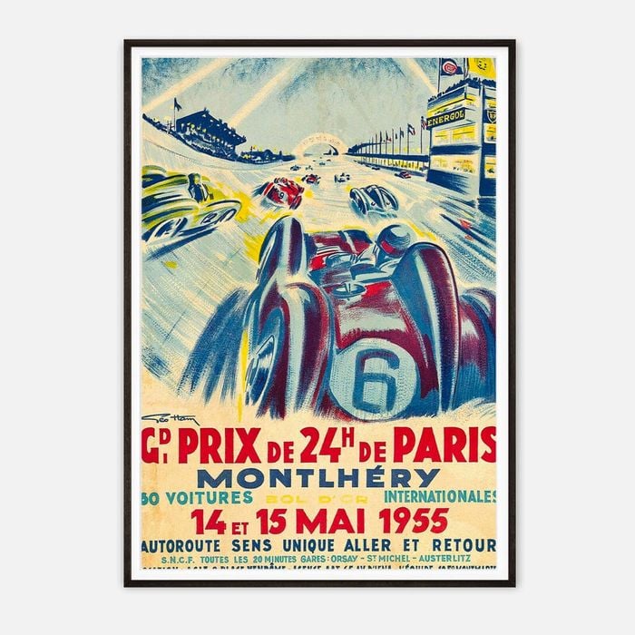 Galrie Vintage 1955 Grand Prix de 24H de Paris Racing Poster by Geo Ham, Black Frame, 50 x 70cm (20 x 28inch)