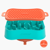 Super Feedy Versatile Small 4 In 1 Slow Feeder Dog Bowl - Teal Bowl/ Salmon Reversible Lick Mat