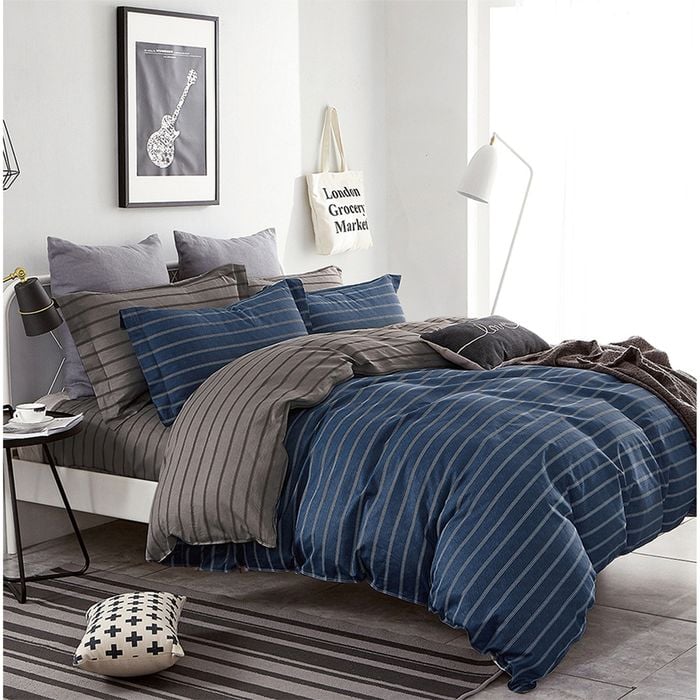 Ardor King Size Oliver Cotton Quilt Cover Bedding Set Midnight