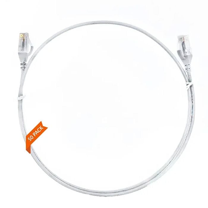 4CABLING 2m White Ultra Thin Cat6 Network Cable - 50 Pack