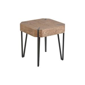 P&P Brown Wooden Top Side Table Black Metal Legs Modern End Table Square