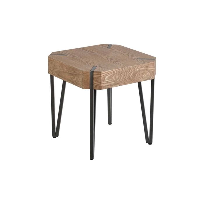 P&P Brown Wooden Top Side Table Black Metal Legs Modern End Table Square