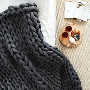 CottonMore Hand Knitted Chunky Filled Tube Braid Weighted Blanket Throw Rug 110x180cm Charcoal