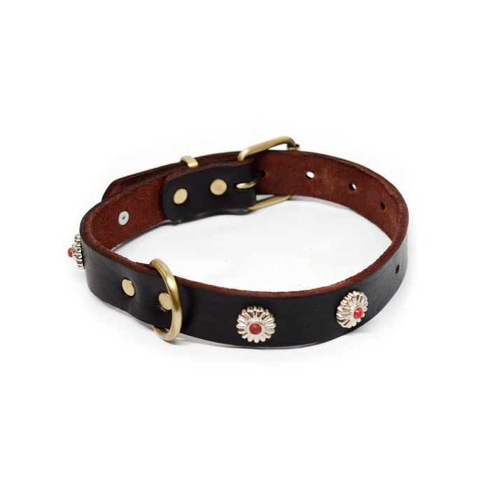 CottonMore Top Quality Handmade Genuine Leather Pendants Dog Collar - Medium