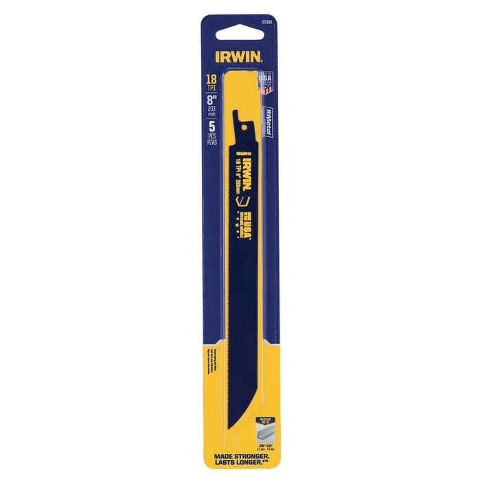 Irwin 8" 18TPI Bi-Metal Medium Metal Cutting Reciprocating Saw Blade - 5 Pack