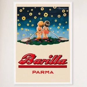 Galrie Barilla Parma Star Gazing Vintage Poster Framed Art Print for Home Decor, White Frame, A0 84 x 119cm (33 x 47inch)