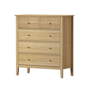 Oikiture 5 Chest of Drawers Storage Tallboy Natural