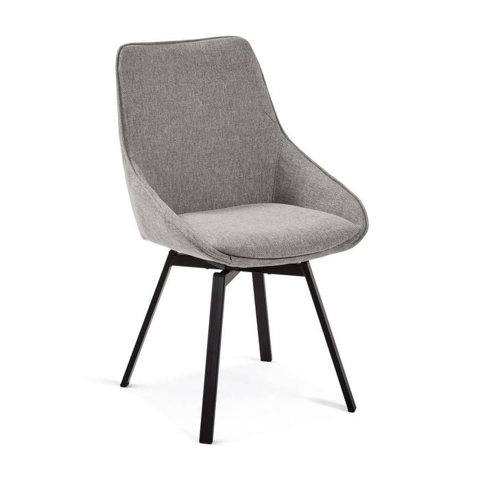 Jenna light grey swivel chair with steel legs with black finish