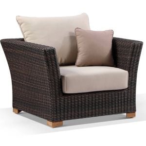 Coco 1 Seater Outdoor Wicker Arm Chair Chestnut Brown & Latte Cushions
