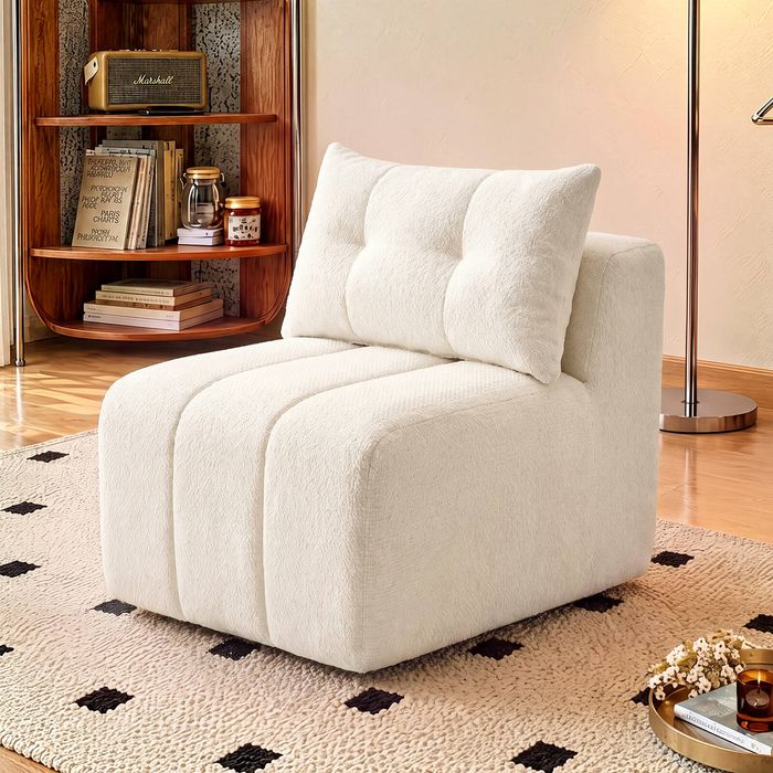 Advwin Armless Sofa Chair Chenille Modular Foam Cloud Sofa No Assembly Beige