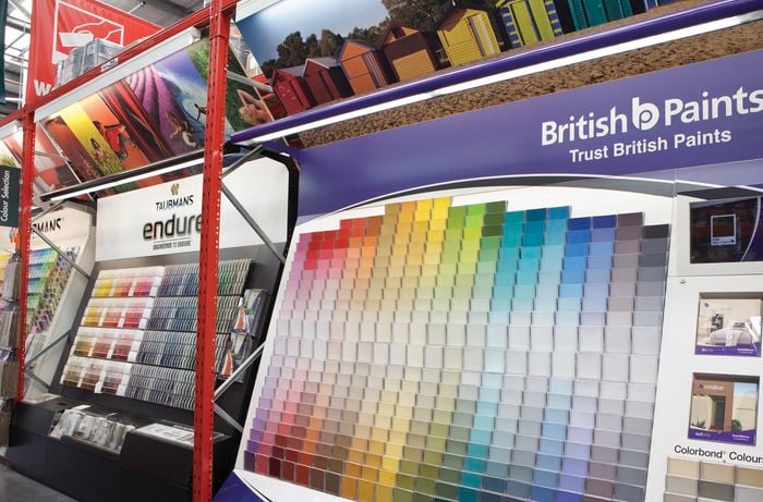 Paint aisle in a Bunnings store