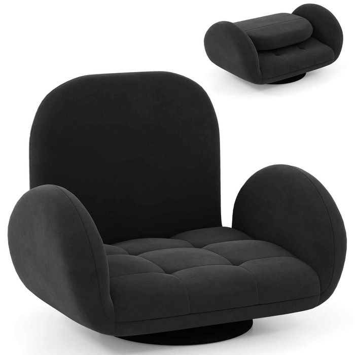 Costway Swivel Floor Chair Folding Gaming Sofa 3-Position+5-Position-Black