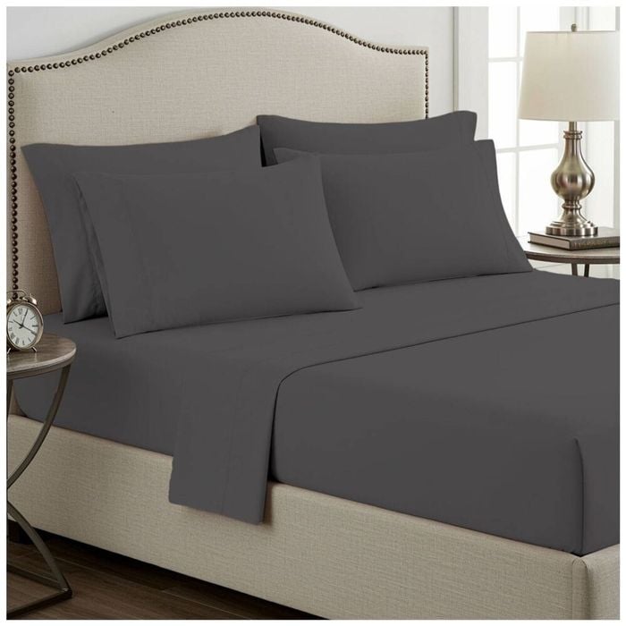 Grosvenor House 400TC Plain Dyed Bamboo Cotton Bed Sheet Sets Queen Granite