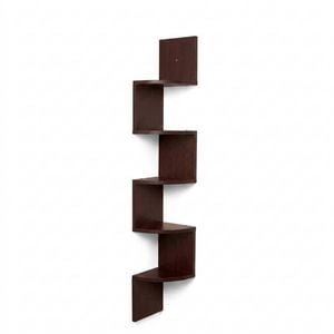 P&p Brown Corner Wall Shelf Zig Zag Floating Storage Rack Five Tier Space Saving Unit