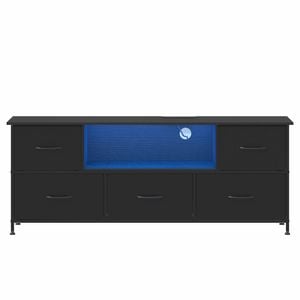 Ufurniture 140cm TV Cabinet with RGB LED Light and Drawer TV Unit Stand  Entertainment Center Media Console Table Black