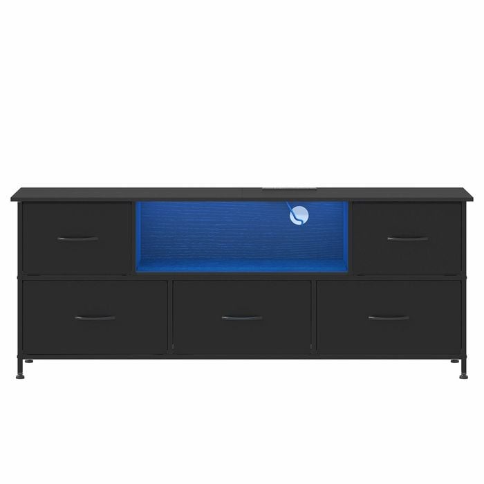 Ufurniture 140cm TV Cabinet with RGB LED Light and Drawer TV Unit Stand  Entertainment Center Media Console Table Black