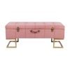 P&P Glamorous Pink Velvet Storage Ottoman with Gold Iron Base 105x40x42cm