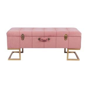P&P Glamorous Pink Velvet Storage Ottoman with Gold Iron Base 105x40x42cm