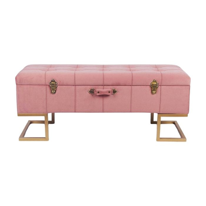 P&P Glamorous Pink Velvet Storage Ottoman with Gold Iron Base 105x40x42cm