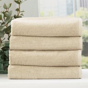 4pc Renee Taylor Cobblestone 650gsm Cotton Ribbed Towel Bath Towel Stone