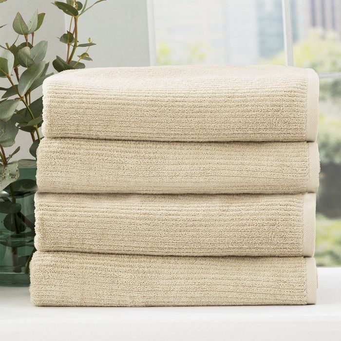 4pc Renee Taylor Cobblestone 650gsm Cotton Ribbed Towel Bath Towel Stone