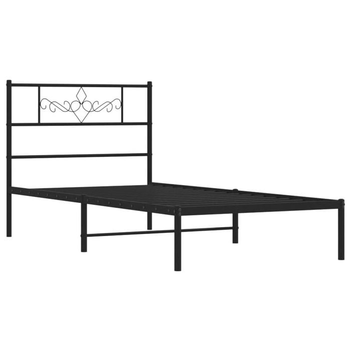 vidaXL Bed Frame with Headboard Bed Base Single Bed 107x203 cm Black Metal