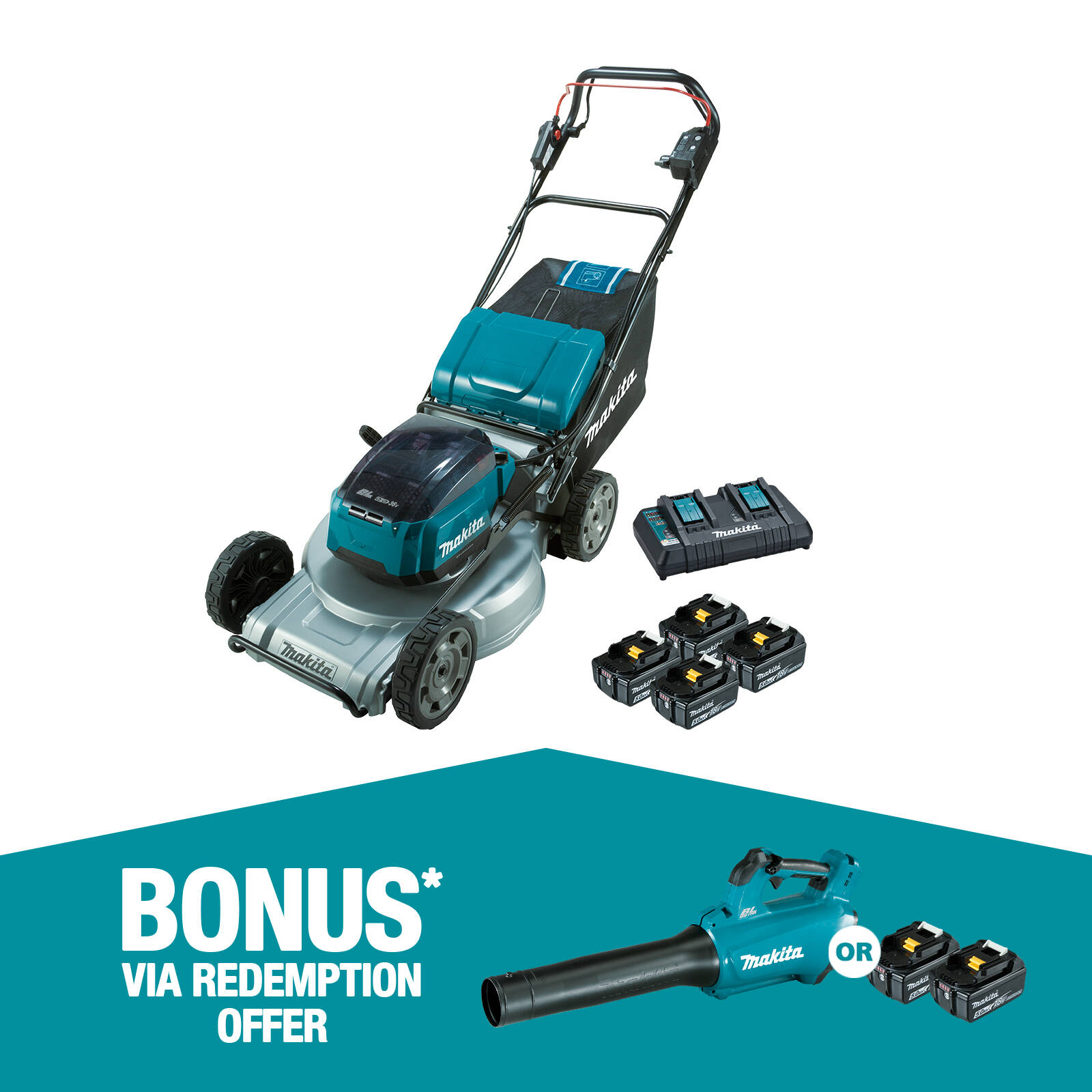 Makita 534mm 21 Aluminium Deck 18V x 2 Brushless Self Propelled Lawn Mower Kit Bunnings Australia