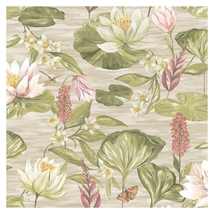 Water Lily Beige Wallpaper 53cm x 10.05m
