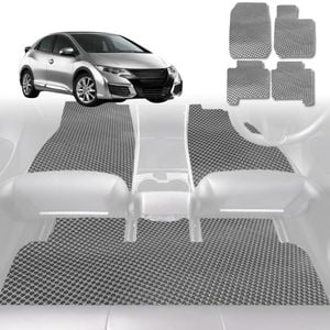 6D Diamond Car Floor Mats for Honda Civic 2012-2016 9th Gen Hatch-Full Set-Grey-Outback GT
